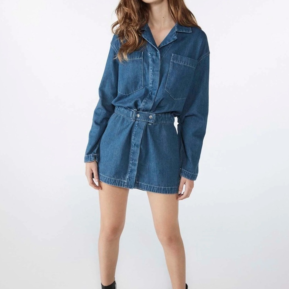 Ksubi Manifesto Shirtdress Steel Blue Womens Denim Long Sleeve Mini Button Up XS